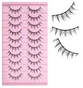 10 Pairs Manga Lashes Strip, Manga Lash Strips Wispy Natural Look With Invisible Band, Spiky False Eyelashes For Doll-Eye Effect (Black)