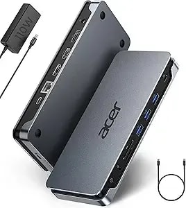 Acer Premium 13-In-1 Docking Station With 110w Pd & Triple Monitor Support - Dual 4k Hdmi And Dp,5gbps Usb A/C,Gigabit Ethernet,Security Lock - Laptop Docking Station For Windows/Dell/Hp/Lenovo/Asus