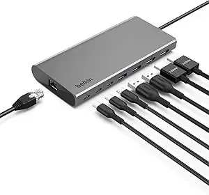 Belkin Connect Universal Usb-C 8-In-1 Dual Display Core Hub W/Silicon Motion Technology - Compatible With Mac, Windows, And Chromebook - 100w Pd W/ 10gbps Transfer Speeds & 1gbe Ethernet - Silver