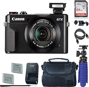 Canon Powershot g7 X Mark Ii Digital Camera With 64 Gb Card + Premium Camera Case + 2 Batteries + Tripod (Renewed)