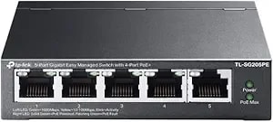Tp-Link 5 Port Gigabit Easy Managed Poe Switch, 65w Budget, Poe+ Compliant, Up To 250m Poe Distance, Auto Recovery, Vlan, Auto Loop Prevention, Fanless, Managed By Omada(Tl-sg205pe)
