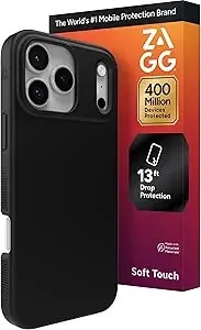 Zagg Manhattan Snap Phone Case For Iphone 17 Pro Max - Black, Drop Protection (13ft/4m), Soft-Touch Silicone, Slim & Lightweight, Smooth Surface & No-Slip Grip, Magsafe Compatible