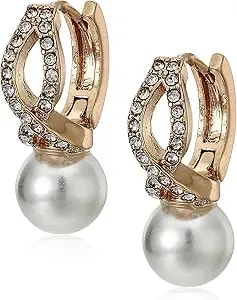 Anne Klein Extra Small Blanc Pearl Huggie Earrings, Gold Tone