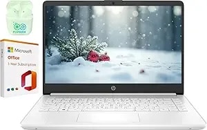 Hp 14" Business Laptop, 1-Year Office 365 With Copilot Ai, Dual-Core Intel Processor, Win 11, Plusera Earphones, Snowflake White–Best Value (Snowflake White, 16gb Ram - 1.1tb Storage)