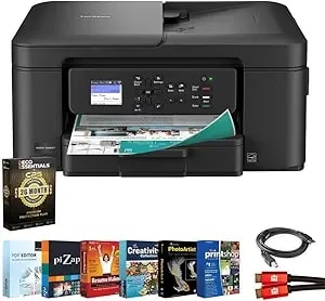 Brother Work Smart 1360 Wireless Color Inkjet All-In-One Printer Bundle With 26‑Month Protection Plan, Printer Essentials Digital Download, 6ft Hdmi 2.0 Cable & 6ft Usb Type‑A To Type‑B Cable