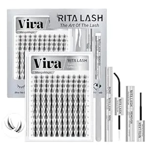 Viva Lash Clusters Kit Fairy Lash Clusters Clear Band Manga Lashes Clusters Kit D Curl Eyelash Clusters Kit Cluster Eyelash Extension Lash Extension+Lash Bond&Seal,Lash Glue Remover,Tweezers(Viva Kit)