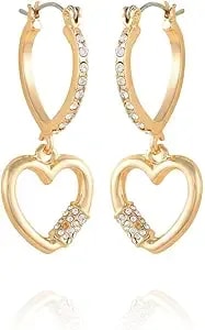 Guess Gold-Tone Dangle Heart Charm Mini Hoop Earrings