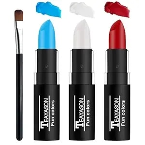 Red White And Blue Face Paint Sticks Professional Eye Black Baseball Football Softball,Cream Blendable Body Paint For Halloween Zombie Vampire Makeup（Blue/White/Red Face Paint Sticks)