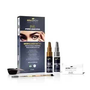 Mina Ibrow Ink Hybrid Liquid Tint Kit For Professional Hair Color, 14ml - Medium Brown