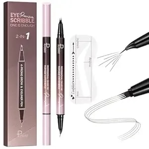 Waterproof Microblading Eyebrow Pen,2-In-1 Dual Ended Eyebrow Pen & 10 Eyebrow Stamp,4-Fork-Tip & Precise Brush-Tip For Natural Hair-Like Brows, Perfect Eyebrows Makeup. (Light Blond)