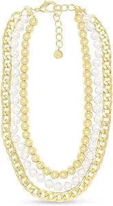 Martha Stewart Three Strand Pearl, Gold Ball And Chain Necklace In Gold, 18 Inches For Women