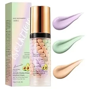 4 In 1 Primer For Face Before Makeup,Avocado Isolation Cream Tinted Moisturizer, Color Corrector Face Primer Makeup, Blurs Imperfections Oil Concealer & Hydrating Skin Tone Correcting, Radiance Skin