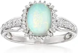 Ross-Simons Ethiopian Opal And .35 Ct. T.W. White Topaz Ring In Sterling Silver