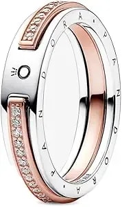Pandora Signature Two-Tone Logo & Pave Ring