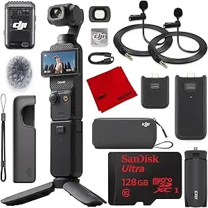 Dji Osmo Pocket 3 Creator Combo Vlogging Camera With Mic 2, 1'' Cmos, 4k/120fps Video, 3-Axis Stabilization, Face/Object Tracking, Fast Focus Bundle With Deco Gear 2 Lapel Microphones + 128gb Card