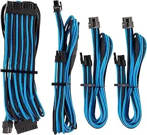 Corsair Premium Individually Sleeved Psu Cables Starter Kit – Blue/Black, 2 Yr Warranty, For Corsair Psus