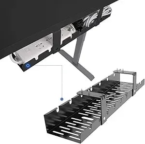 Flexispot Under Desk Cable Management Tray, Metal Raceway Wires Cable Tidy Organizer, Office And Home Cable Tray Use For Standing Desk (Black)