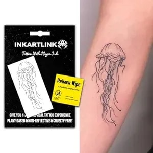Inkartlink Temporary Tattoos, Semi Permanent Tattoo Adult Art Design Waterproof Temp Tattoo Party Favors Tattoo Stickers Realistic Look, No Adhesive, Lasts 1-2 Weeks Black (Jellyfish)