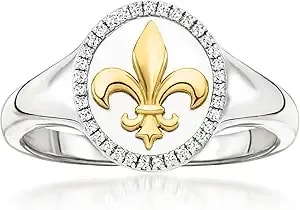 Ross-Simons 0.10 Ct. T.W. Diamond Fleur-De-Lis Ring In Sterling Silver With 18kt Gold Over Sterling