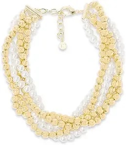 Martha Stewart Five Strand Pearl And Gold Ball Twisted Necklace In Gold For Women