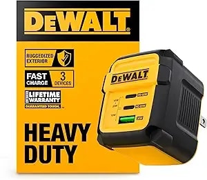 Dewalt Heavy Duty 3 Port Dual Usb C Charger Block, Usb C Power Adapter Gan Charger (65w), Pps 3-Port Fast Compact Foldable For Macbook Pro/Air Ipad Pro Galaxy s23 Dell Xps 13 Iphone 17/16/15