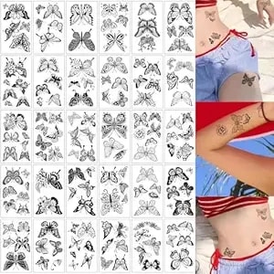 30 Sheets Temporary Tattoos For Kids & Adult, Mixed Styles Tiny Butterflies Fake Tattoo Stickers That Look Real And Last Long, Realistic Tattoos For Girl Body Art Sticker