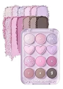 Colorgram Pin Point Eyeshadow Palette 03 Pink+Lavender - Ultra-Blendable Matte, Glitter, Shimmer Shades For Daily Makeup - K-Beauty Eye Palette With Easy-To-Use Calculator Design