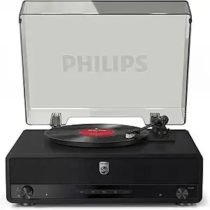 Philips Record Player, All-In-One Bluetooth Turntable With Built-In Speakers, 3-Speed Belt-Drive Vinyl Record Player, Audio-Technica Stylus, Wireless Streaming In & Out, Rca/Aux/Headphone, Auto-Stop