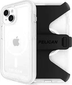 Pelican Voyager Series - Iphone 15 Case 6.1" [Compatible With Magsafe] [Anti-Yellow] Magnetic Charging Phone Case With Belt Clip Holster Kickstand [18ft Military Grade Drop Protection] - Clear