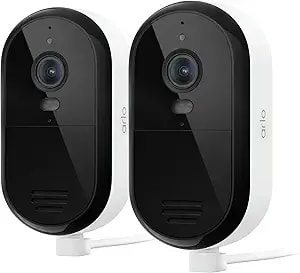 Security Camera Outdoor Wired 2-Pack - Arlo Essential 2k Surveillance Camera With Person Detection, Package Alert, Color Night Vision, 2-Way Audio, Weather Resistant, Motion Detection