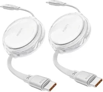 Iottie 100w Retractable Usb-C Cable, Fast Charging Usb C-To-C Cable With 4 Adjustable Cable Lengths, Usb C Cable For Iphone 16, 15 (Pro, Plus, Pro Max), Samsung s24/23+ (2 Packs)