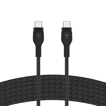 Belkin Boostcharge Pro Flex Braided Usb-C To Usb-C Cable (3m/10ft), Usb-If Fast Charging Cable For Iphone 16 Series, Macbook Pro, Ipad Pro, Galaxy s25, s24, Nintendo Switch 2 & More - Black
