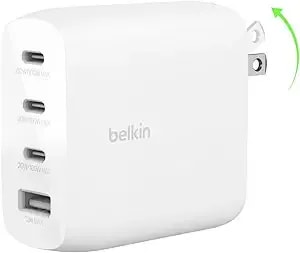 Belkin 112w 4-Port Gan Usb C Charger Block, Usb-C Power Delivery Super Fast Charging & Usb-A Port, Macbook, Samsung Galaxy s26, Apple Iphone 17, Air, Ipad, Google Pixel, Nintendo Switch 2, Etc., White