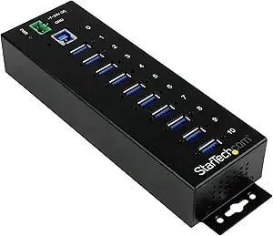 Startech.Com 10-Port Usb 3.0 Hub - 5gbps - Metal Industrial Usb-A Hub With Esd & Surge Protection - Din Rail, Wall Or Desk Mountable - Taa Compliant Usb Expander Hub (st1030usbm)