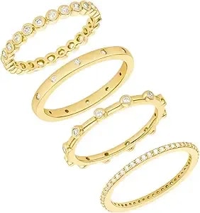 Amazon Essentials 14k Gold-Plated Cubic Zirconia Dainty Ring Sets