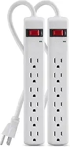 Belkin Power Strip Surge Protector - 6 Ac Multiple Outlets, 2 Ft Long Heavy Duty Metal Extension Cord For Home, Office, Travel, Computer Desktop & Phone Charging Brick - 200 Joules, White (2 Pack)