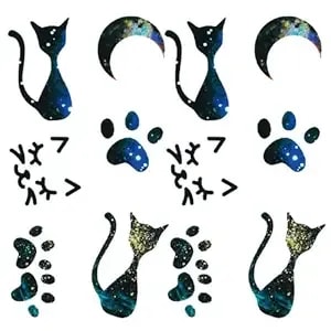 2 Sheets Galaxy Cat Temporary Tattoos For Adults, Space Cat Paw Moon Fake Tattoo Stickers, Waterproof Long Lasting Body Art For Arm Wrist