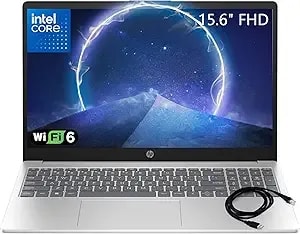 Hp 15.6" Fhd Laptop 2026 Notebook For Students & Remote Work, Intel n100, 16gb Ram, 256gb Ssd, Lightweight, Long Battery Life, Wi-Fi 6, Office 365, Win 11 Home, Moonlight Silver, Type-C rj45