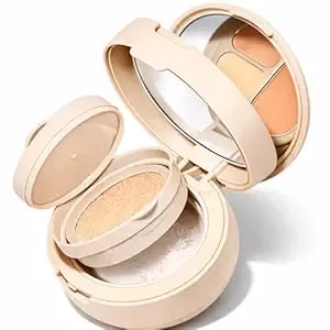 3 In 1 Makeup Base Compact With Concealer, Cushion Foundation & Setting Powder, All-In-One Face Makeup Palette, Lightweight Natural Coverage, Travel Makeup Kit With Dual Puffs (02#Oil Control)