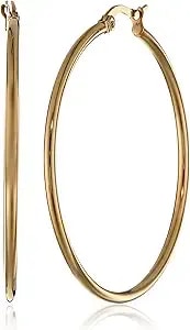 Amazon Essentials Stainless Steel Rounded Tube Hoop Earrings (50mm), (Previously Amazon Collection)