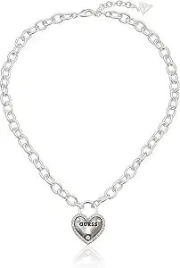 Guess "Basic" Silver Framed Heart Logo Pendant Necklace, 18" + 2" Extender
