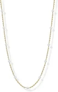 Pavoi 14k-18k Gold Plated Dainty Pearl Necklaces For Women - Station Beaded Choker Paperclip Chain Gold Pearl Necklace Bridal Jewelry