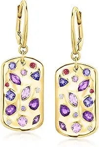 Ross-Simons 2.13 Ct. T.W. Multi-Gemstone Scattered Tag Drop Earrings With Lab-Grown Diamonds In 18kt Gold Over Sterling