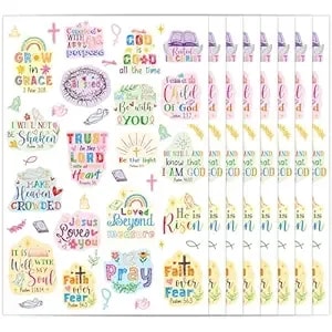 Christian Faith Temporary Tattoos - 150+ Bible Verse Decorations Supplies, Religious Party Favors Fake Tattoo For Adults Teens, School Class Prize (8 Sheets)