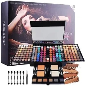 Pure Vie All-In-One Holiday Gift Makeup Set Essential Starter Bundle Include Eyeshadow Palette Lipgloss Concealer Blush Eyebrow Foundation Face Powder Eyeliner Pencil - Make Up Kit For Women Full Kit