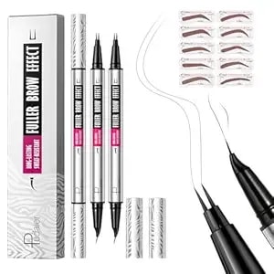 Pudaier 2 Pack 2 Fine Tip Eyebrow Pen, Waterproof Filling Faux Brow Makeup Pencils For Women With Precise Curved Brush-Tip To Fast Create Natural Hair-Like Brows, Last All-Day (Cool Brown)