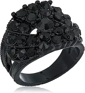 Guess "Basic" Jet And Silver Wide Band With Enamel And Stones Ring, Size 8 (89117094)