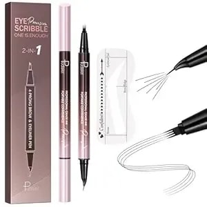 Waterproof Microblading Eyebrow Pen,2-In-1 Dual Ended Eyebrow Pen & 10 Eyebrow Stamp,4-Fork-Tip & Precise Brush-Tip For Natural Hair-Like Brows, Perfect Eyebrows Makeup. (Natural Brown)