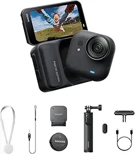 insta360 Go Ultra Vlogger Bundle - Small 4k Vlogging Camera, Hands-Free, Pov Cam, 1/1.28" Sensor, 53g Lightweight, 156° Fov, 200 Min Battery Life, Magnetic Wearable Action Camera For Sports, Vlog