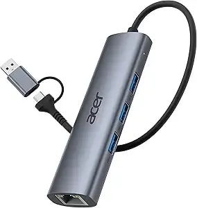 Acer Usb To Ethernet Adapter, Usbc Hub Ethernet 1gbps With 3*Usb 3.0, Aluminum Heat Dissipation, Driver Free, Usb To Network Adapter For Windows 10, 8.1, Mac Os, Laptop, Macbook Pro, Ipad, Xps, Etc
